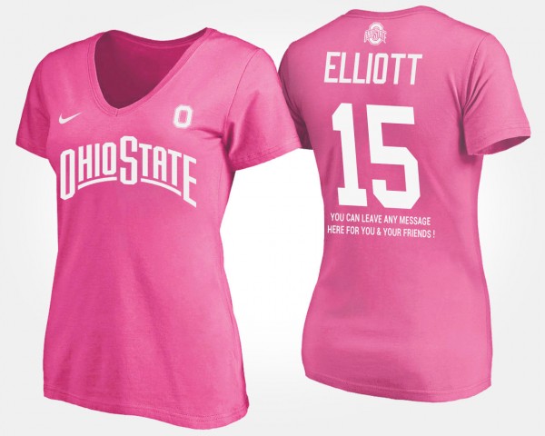 Ohio State Buckeyes Ezekiel Elliott Women's #15 Pink With Message College Football T-Shirt 2404MOSJ7